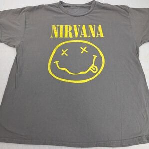 Nirvana Iconic Smiley Face Logo Kurt Cobain Gray T-Shirt XL